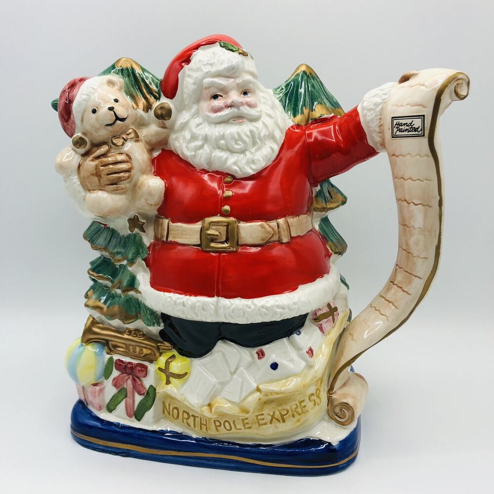 1993 North Pole Express Santa 5802 Water Pitcher Fitz and Floyd Omnibus 2 Quarts